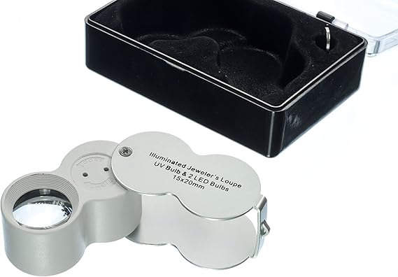 15x20mm Plastic Body Jeweler's Loupe, 2 Led, 1 UV Light